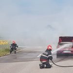 Autoturism distrus după ce a luat foc în mers pe un drum județean din Tulcea
