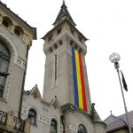 Drapelul Național, arborat pe turnul Palatului Administrativ