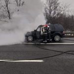 Mercedes în flăcări pe Autostrada A1, în județul Giurgiu