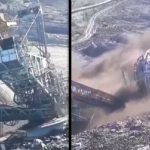 Excavator uriaș dintr-o mină din Oltenia s-a prăbușit! Acum e o grămadă de fier vechi | VIDEO