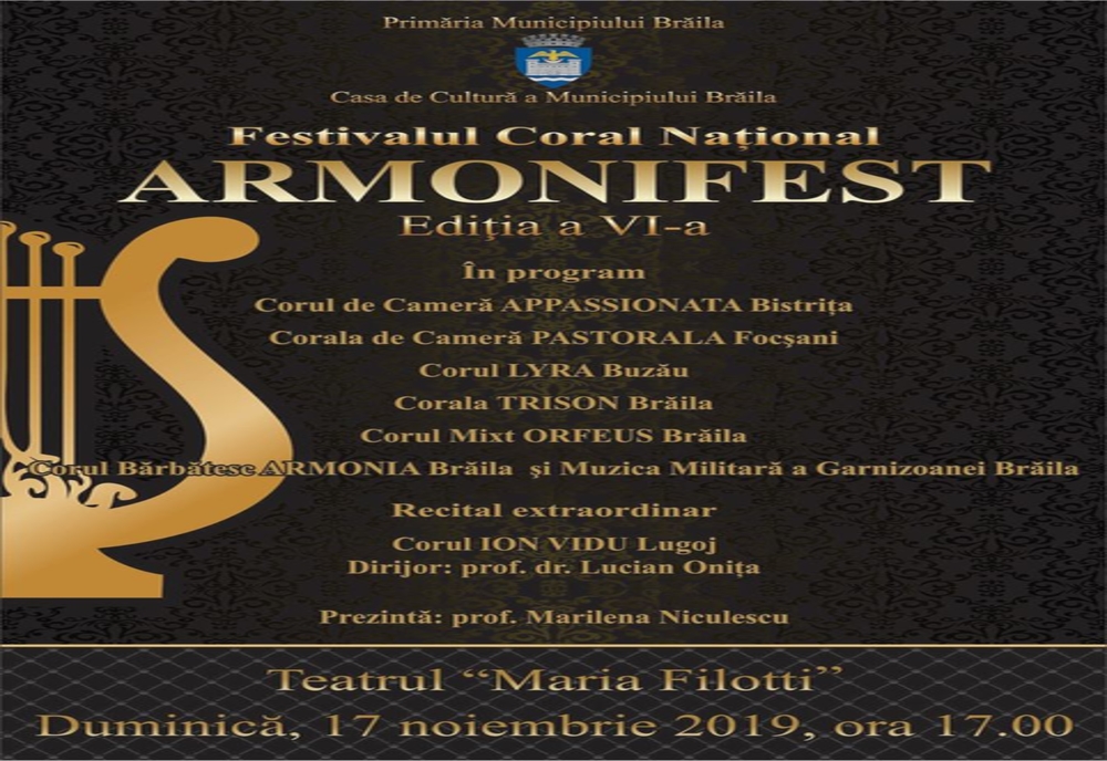 Concert extraordinar al celui mai vechi cor mixt din România, la Festivalul Naţional ”Armonifest” de la Brăila