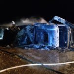 Video | Un autotren s-a răsturnat și a luat foc pe autostrada A2
