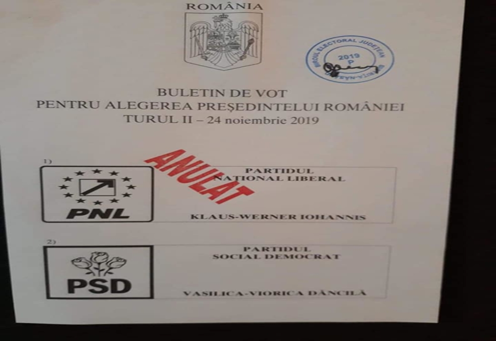 Probleme la toate secțiile de votare din Bistrița! Specimenele de buletin de vot au mențiunea ANULAT pe numele lui Klaus Iohannis. Ce soluție are BEJ