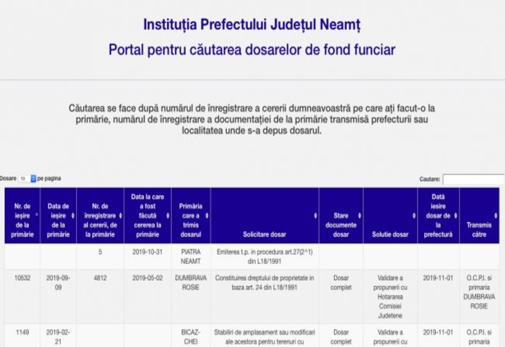 Prefectura Neamț a creat un portal pentru căutarea dosarelor de fond funciar