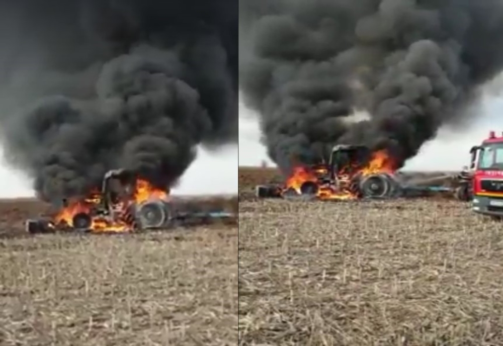 Video| Flăcările au mistuit un tractor, aparținând edilului șef din Morteni, județul Dâmbovița
