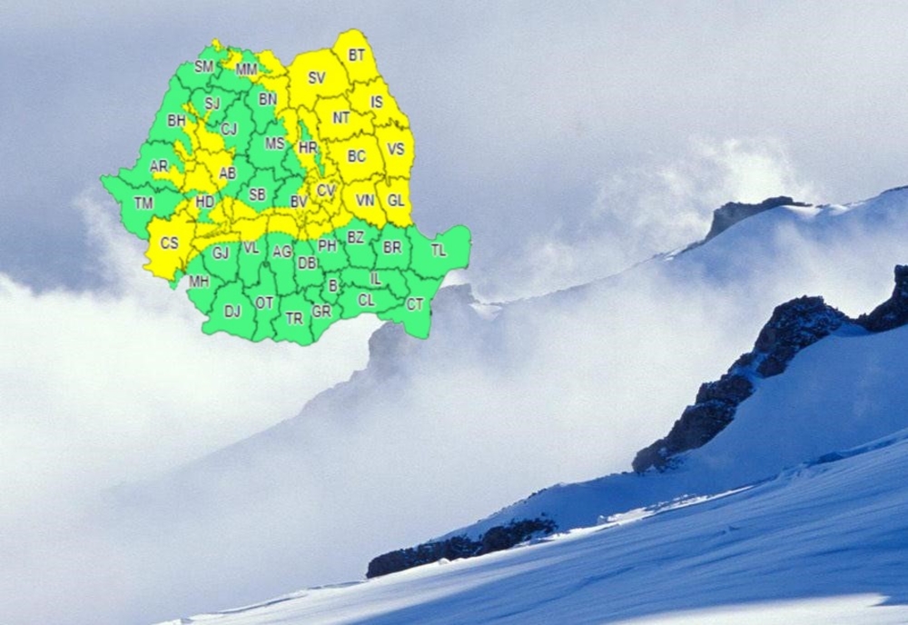 Cod galben de ninsori viscolite la munte în Bistrița-Năsăud, intensificări ale vântului și precipitații mixte