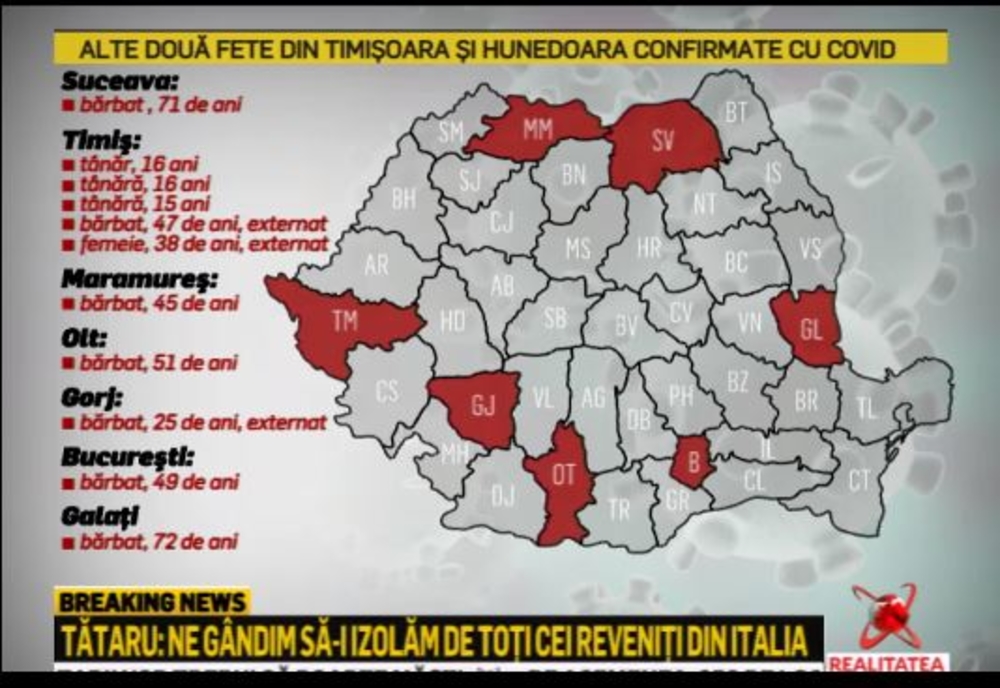 Încă patru noi cazuri de coronavirus, în România. Bilanțul actualizat.