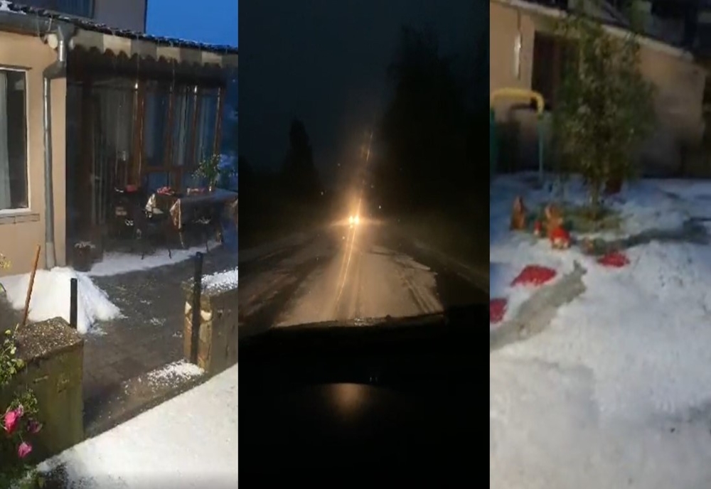 Foto-Video| Grindina a făcut prăpăd în Dâmbovița. Pământul a fost acoperit de gheață