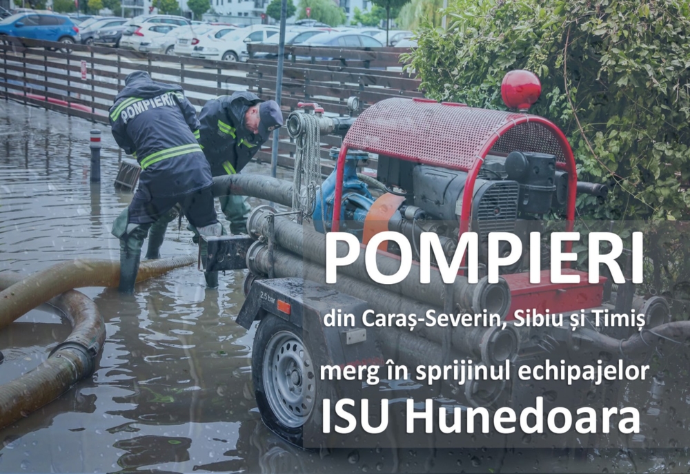ISU Sibiu a trimis două echipaje de pompieri în Hunedoara