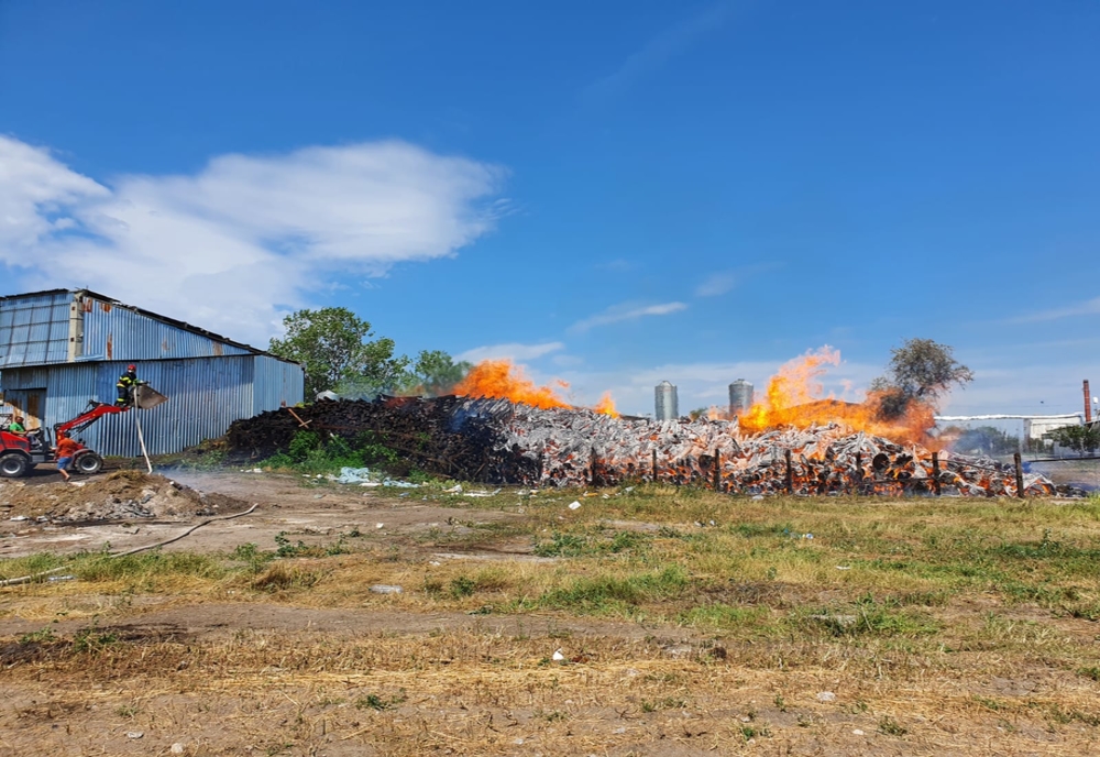 Incendiu violent la un depozit de material lemnos (FOTO/ VIDEO)