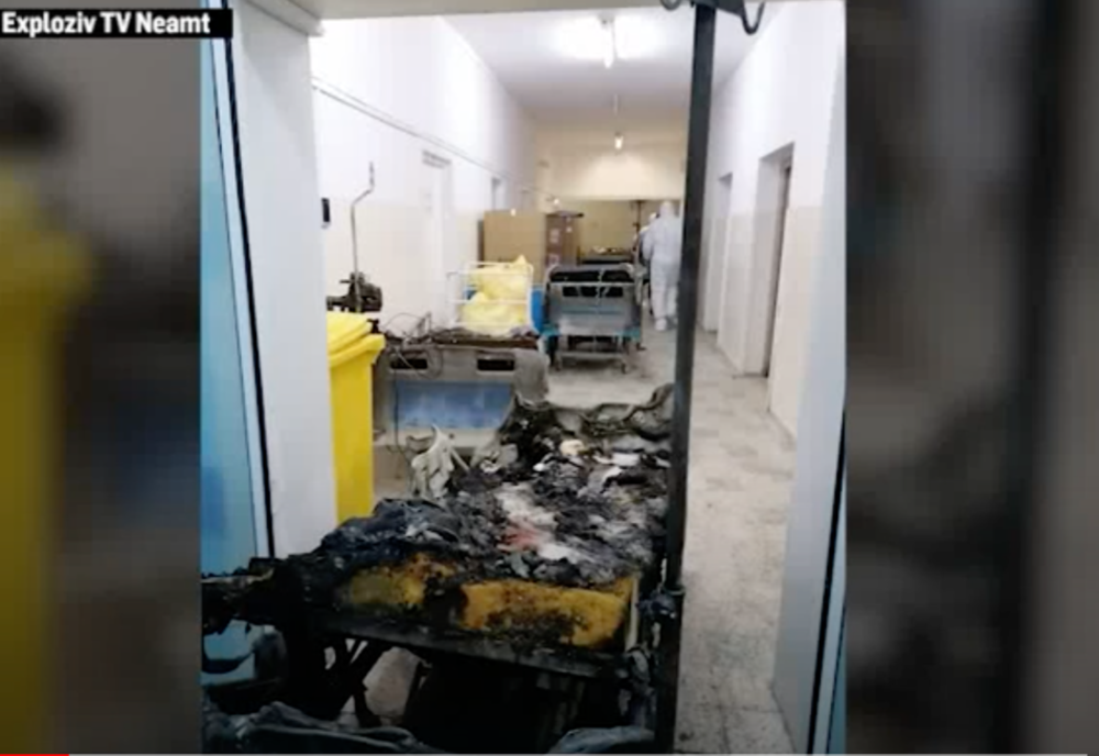 Primele IMAGINI cu salonul ATI mistuit de foc de la spitalul din Piatra Neamț. Camera s-a făcut scrum – VIDEO