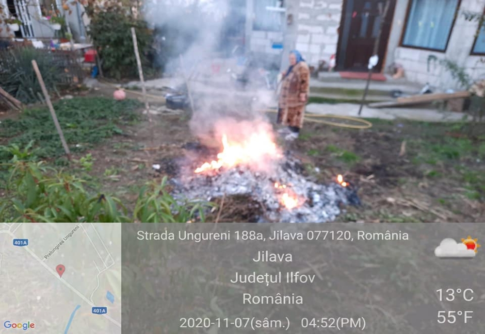O bătrână care ardea frunze uscate, „vinovată” de poluarea din Ilfov
