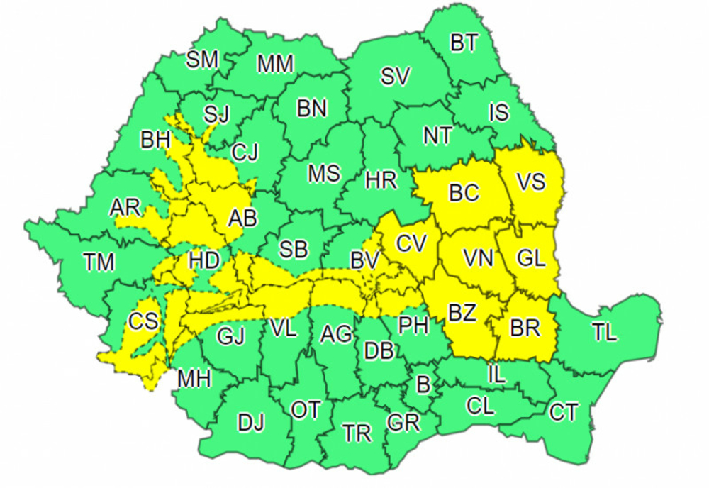 Cod galben în intervalul 31 ianuarie ora 20 – 1 februarie ora 10