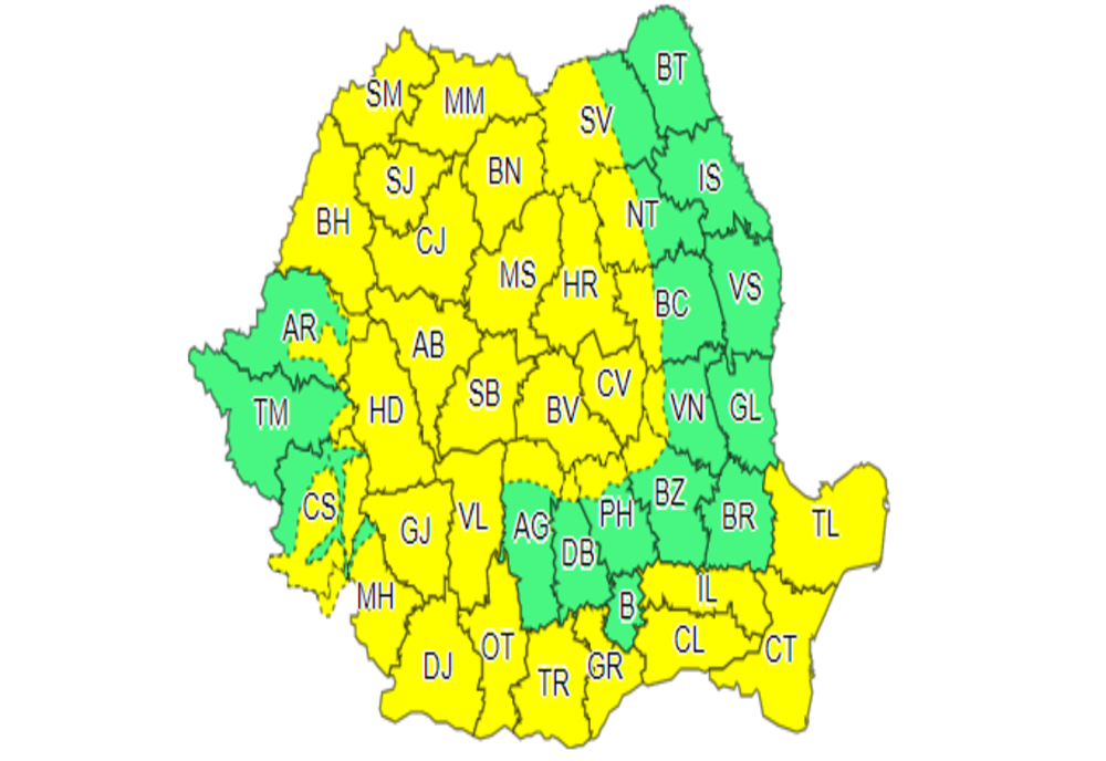 Cod galben de vânt puternic în mare parte din țară , inclusiv în județele din vest