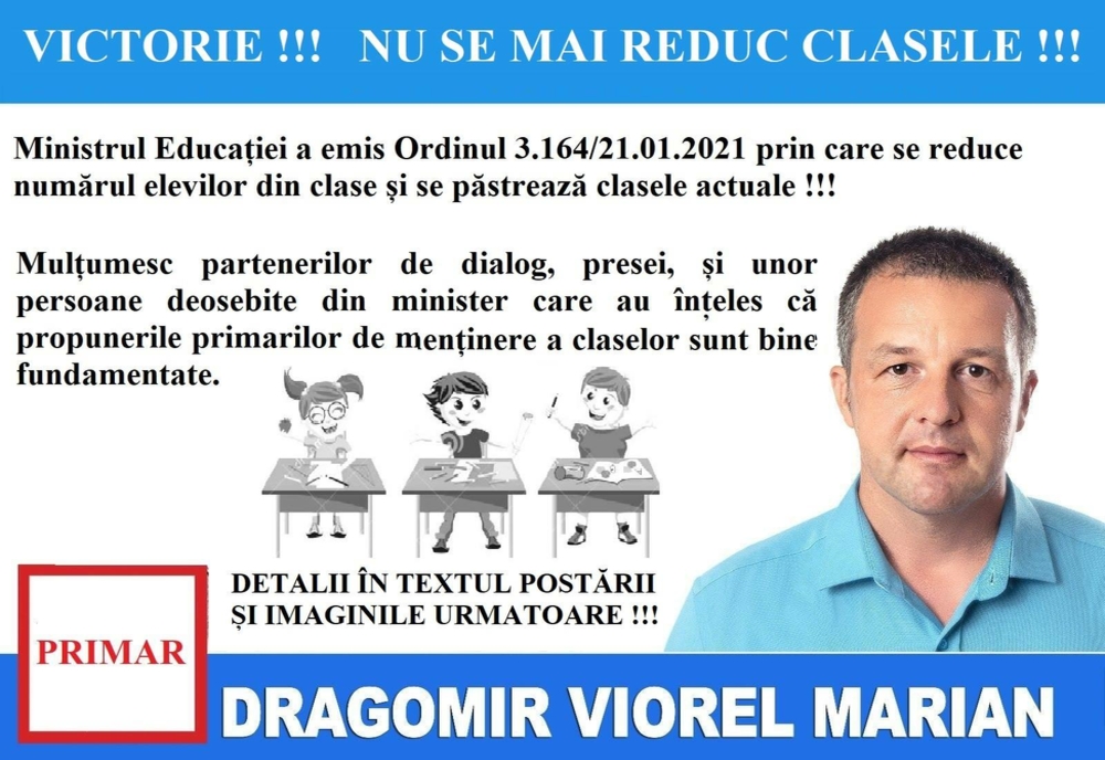 Primarul Brăilei, Marian Dragomir: ”Victorie! Nu se mai reduc clasele!”