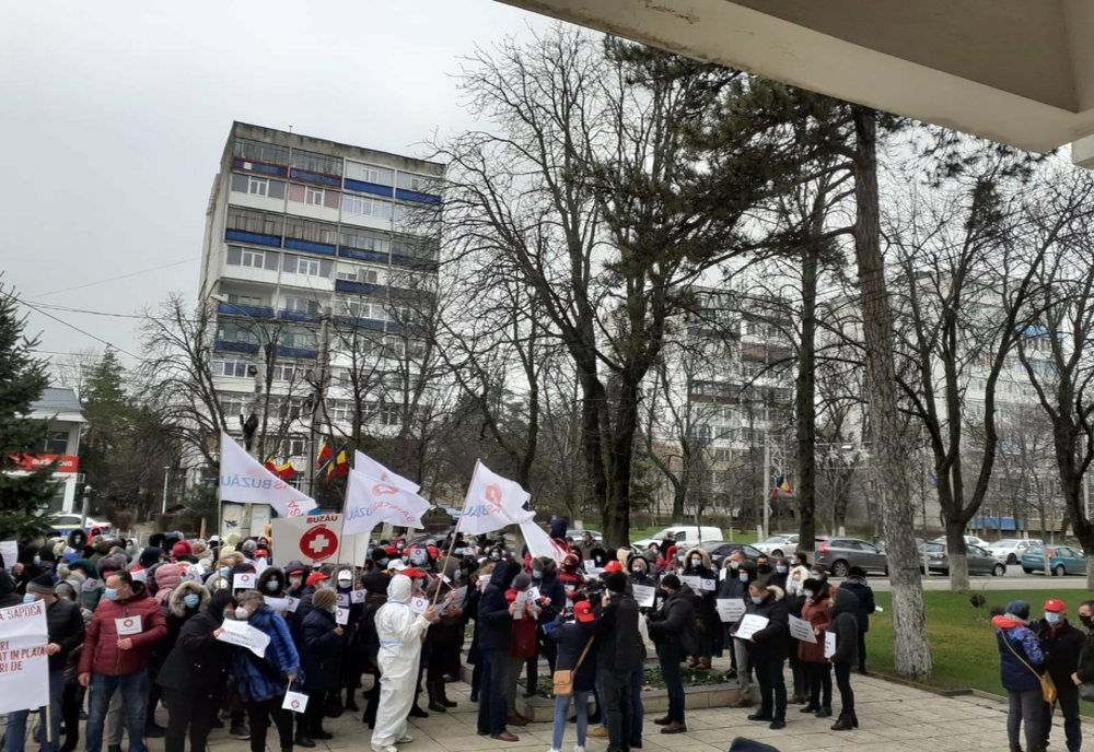 Protest al sindicaliștilor Sanitas Buzău