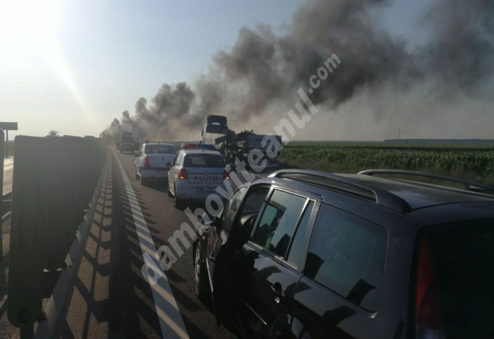 Circulație oprită pe A1, din cauza unui incendiu de vegetație produs în Dâmbovița