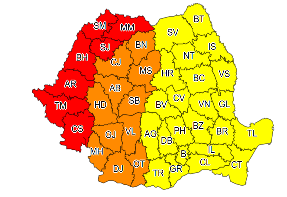 România, lovită de noi manifestări meteo violente. Cod galben de furtuni, vijelii și grindină de la ANM. Codul roşu de caniculă se menține!