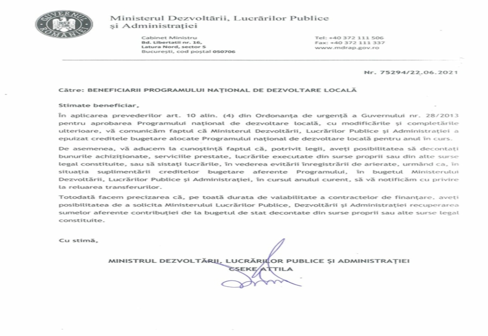 Ministerul Dezvoltării a terminat banii pentru PNDL. Primăriile anunţate printr-un DOCUMENT oficial