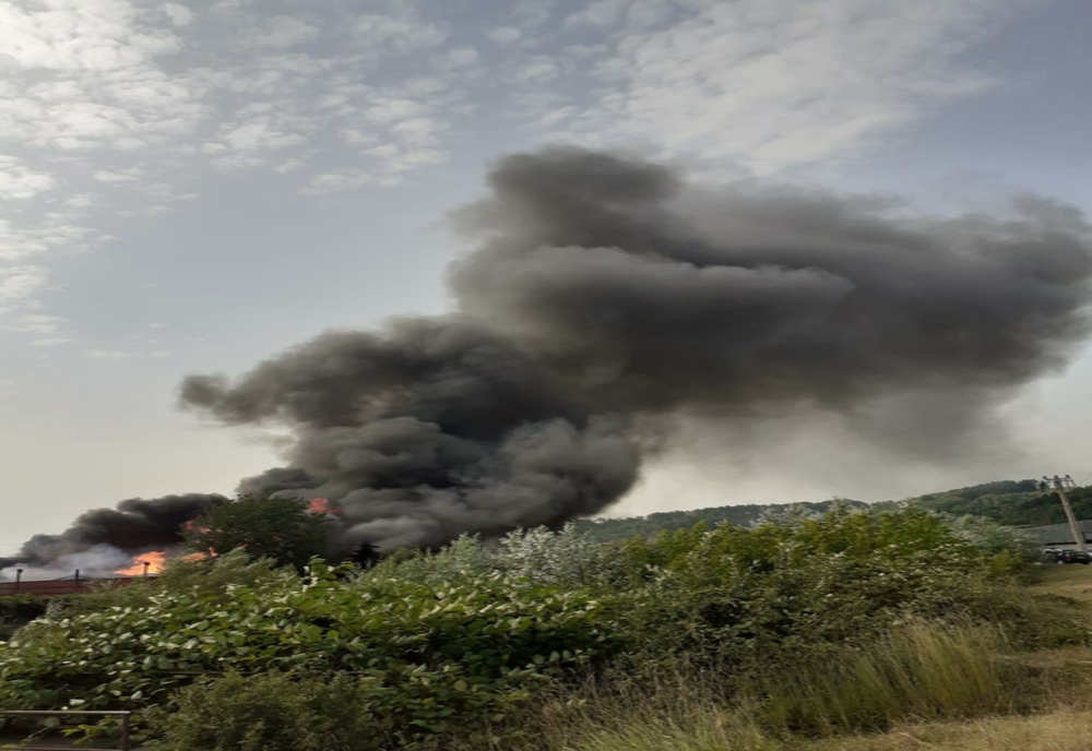 Incendiu devastator: arde un depozit cu paleți