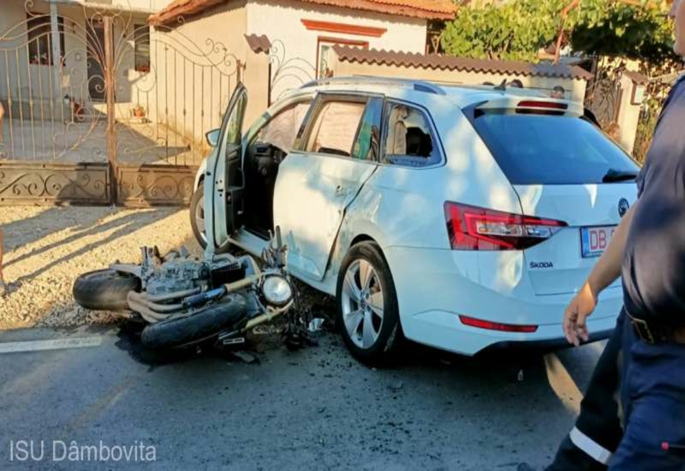 Dâmbovița. Motociclist rănit într-un accident rutier, preluat de elicopter SMURD la spital