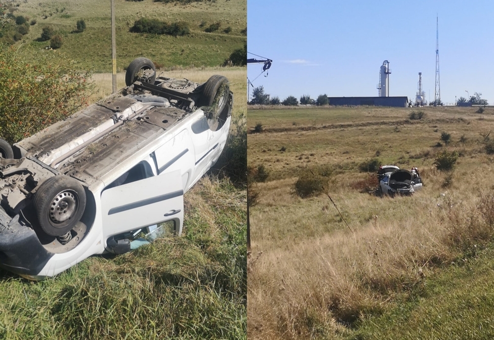 Accident în Botorca! Un bărbat din Sibiu și un tânăr din Târnăveni au „aterizat” cu mașinile pe câmp