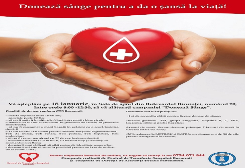 Pantelimon: 18 ianuarie 2022 – o șansă să facem bine, să salvăm trei vieți cu fiecare donare de sânge
