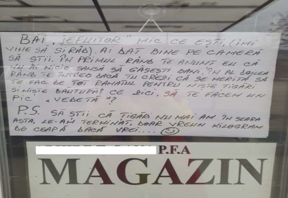 Mesaj lăsat de patroana unui magazin pentru un hoț „abonat” la spargerea spațiului comercial