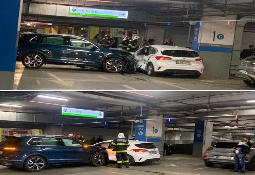 Accident cu cinci autoturisme, în parcarea subterană de la AFI Cotroceni. Două persoane au fost rănite