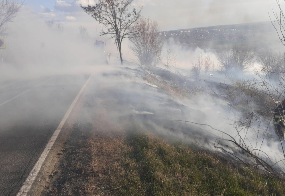 Incendiu violent de vegetație. Pericol de accidente între Jijila și Măcin