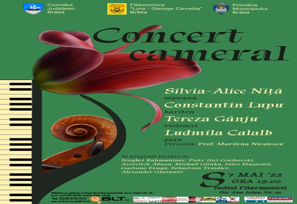Concert Cameral organizat sâmbătă, 7 mai, la Filarmonica Lyra George Cavadia