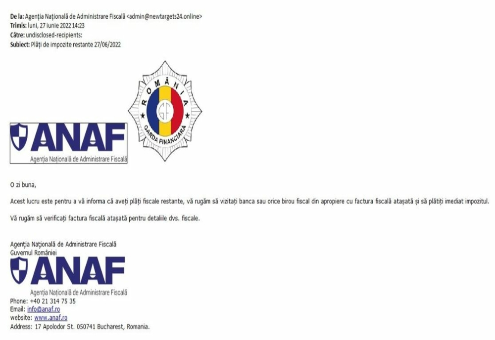 ANAF îi avertizează pe toți românii. Ce mesaje vin pe mail, înaintea megacontroalelor care încep pe 1 iulie