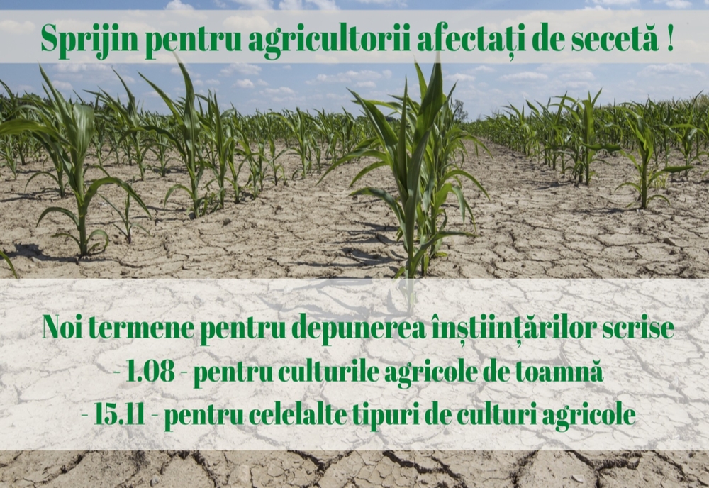 Au fost prelungite termenele de depunere a înştiințărilor scrise la UAT-uri pe a căror rază se află terenurile agricole afectate de secetă