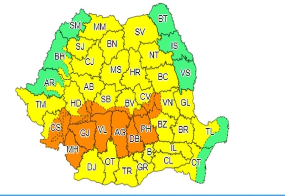 Cod portocaliu de vreme severă pentru judeţele Dâmboviţa şi Prahova