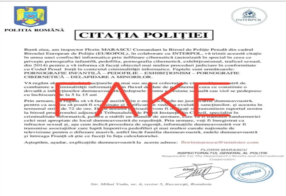 Poliția Română atrage atenția asupra unei noi metode de fraudă prin e-mail