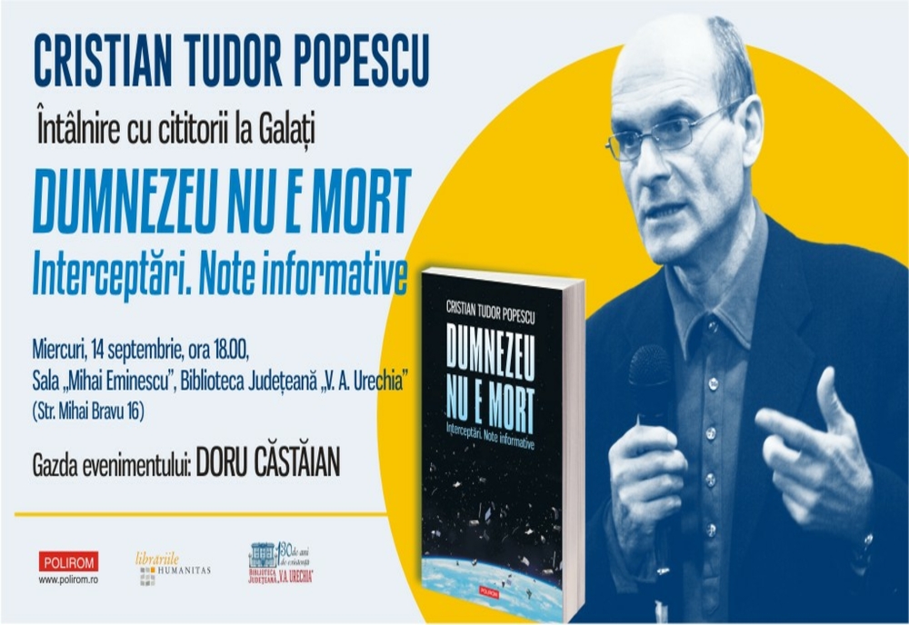 Cristian Tudor Popescu la Galați: întâlnire cu cititorii la Biblioteca Județeană „V. A. Urechia”
