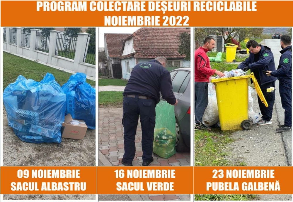 Programul de colectare a deșeurilor reciclabile pentru Municipiul Bistrița și localitățile componente în luna noiembrie
