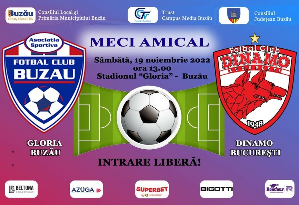 Intrarea la meciul amical de sâmbătă, dintre Gloria Buzău și Dinamo București va fi liberă