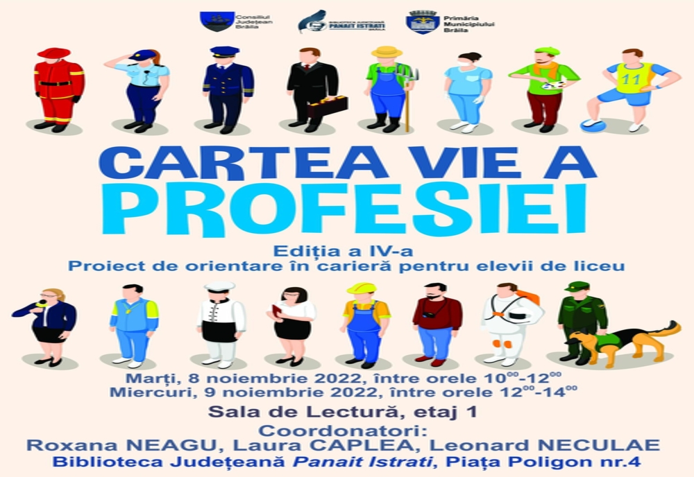 Biblioteca Județeană “Panait Istrati” Brăila organizează a IV-a ediție a Proiectului CARTEA VIE A PROFESIEI