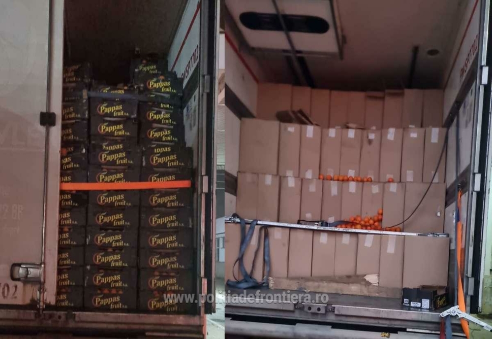 Țigări de contrabandă în valoare de peste 2 milioane de euro, descoperite într-un tir, în spatele unui „capac” din cutii de portocale
