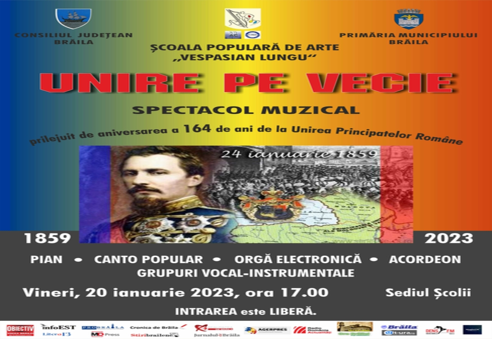 Spectacol dedicat Unirii Principatelor Române organizat de Şcoala Populară de Arte „Vespasian Lungu” Brăila