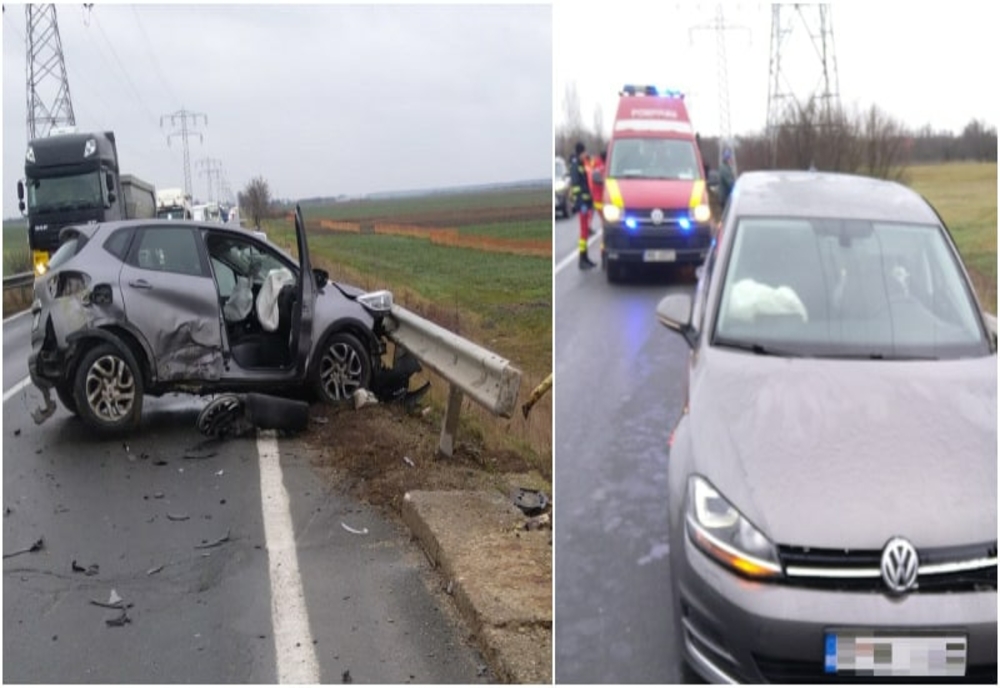Coliziune între două autoturisme pe DN71 în Dâmbovița. Trei persoane au fost rănite