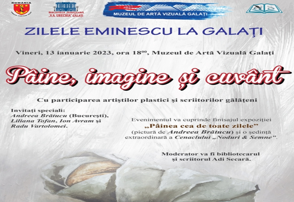 „Zilele Eminesciene, la Galați”, evenimente care marchează împlinirea a 173 ani de la nașterea lui Mihai Eminescu