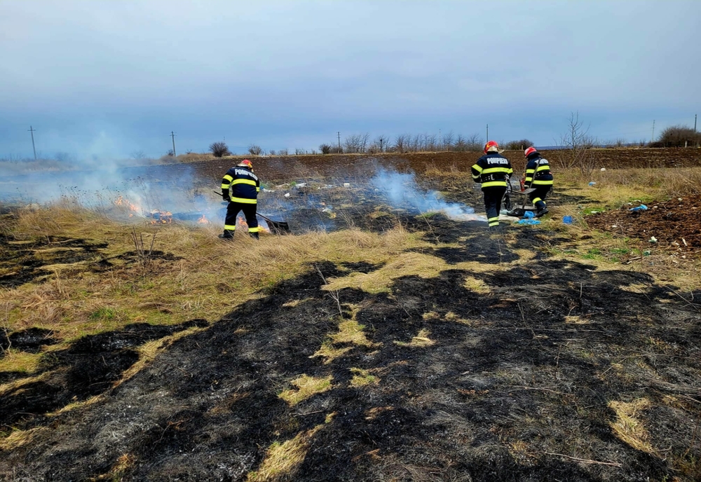 Incendiu de vegetaţie uscată, în municipiul Giurgiu. Aproximativ 1000 mp au ars