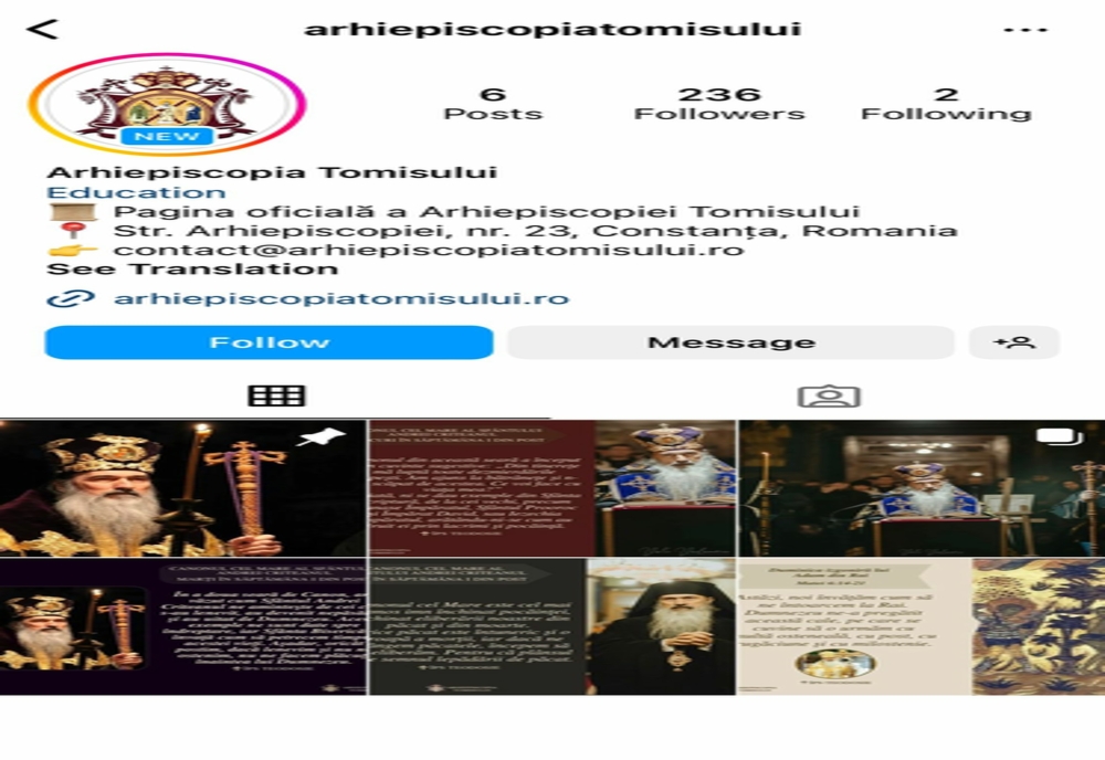 După Facebook și Tik Tok, Arhiepiscopia Tomisului are și cont de Instagram