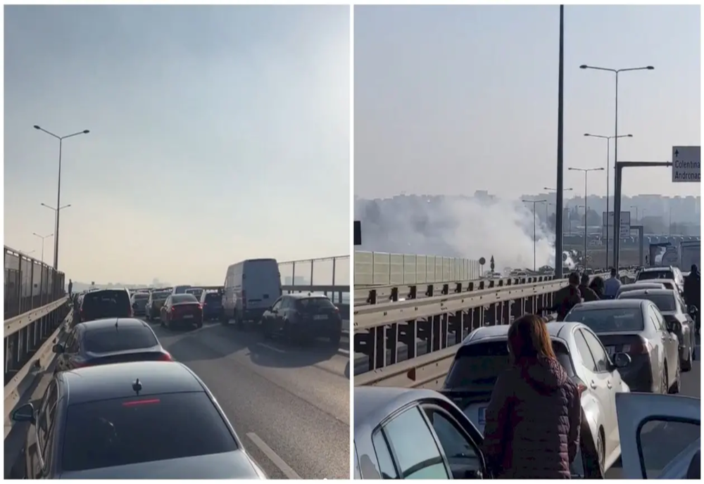 Incendiu pe Autostrada A3, la intrarea în București. O mașină a fost cuprinsă de flăcări