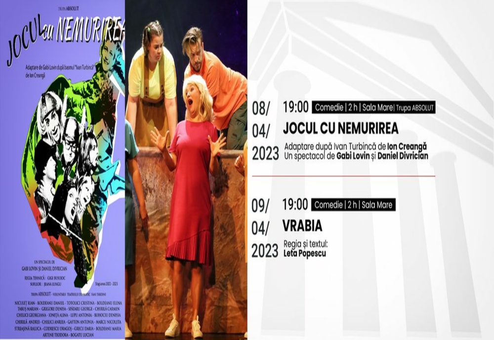 JOCUL CU NEMURIREA și VRABIA, spectacolele din acest weekend la Teatrul Fani Tardini din Galați