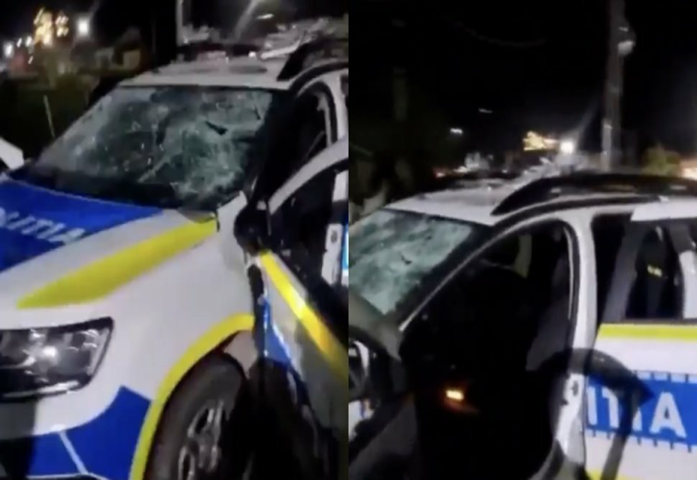 Mașină de Poliție, distrusă cu ciocanul de un tânăr care trecea pe stradă, în Caraș-Severin: „Nu suport Poliția!”