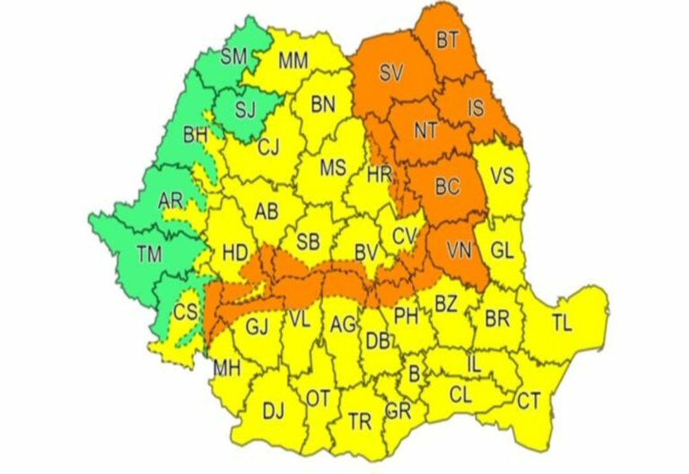 COD portocaliu și cod galben de vreme severă în România
