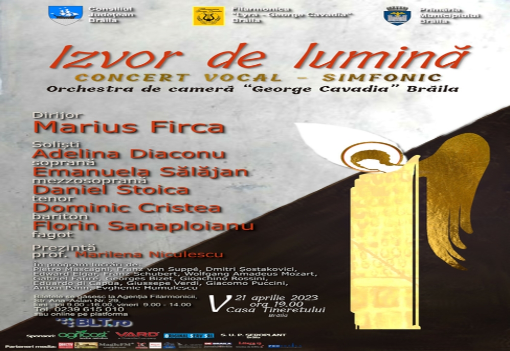 Concert vocal-simfonic „Izvor de lumină” organizat de Filarmonica Lyra George Cavadia pe 21 aprilie